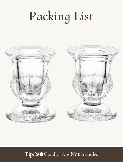 Inweder Glass Taper Candle Holders: Crystal Clear Candlestick Holders Modern Small Candle Stick Holder for Wedding Table Centerpiece Party Dinning Home Christmas Set of 2
