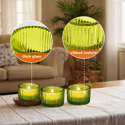 JOYIT Green Votive Candle Holders Bulk Set of 12, Tealight Candle Holder for Wedding Table Centerpiece, Glass Small Candle Holders for Birthday Party, Valentine's Day, Home Decor (2''X 1.4'')