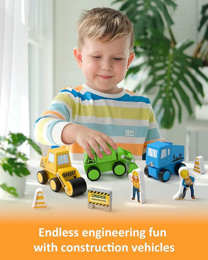 Coogam Snap Together Vehicle Toys for Toddlers Wooden Montessori Take Apart Construction Engineering Car - Assembly Building Game STEM Fine Motor Educational Toy Gift for Kids Ages 3-8
