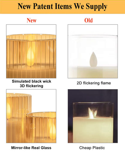 ANGELLOONG Glass LED Flameless Candles Battery Operated with Remote Control, Flickering Candles with Timer, Electric Gold Candles for Home Bathroom Fireplace Decor, Set of 3