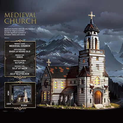 Medieval Cathedral Architecture Building Blocks Set MOC Castle Series Modular Church Model Collectible Display Creative Ornament for Adults and Teens (6172PCS)