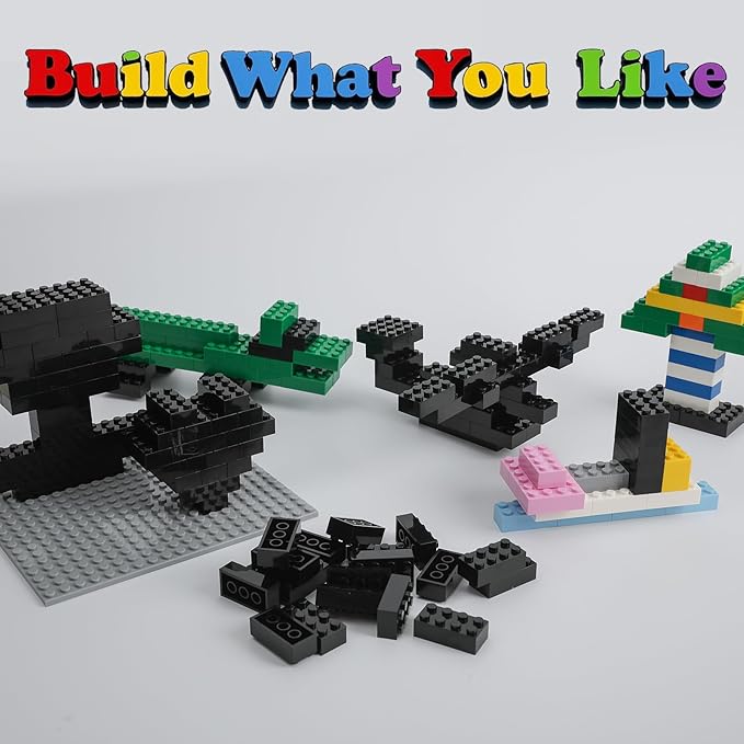 500 Piece Classic Building Bricks and 1 Gray Baseplate 2x4 Bricks Bulk Creative Building Toys Blocks Bulk for Kids Ages 6+ Black(Small Bricks 1.25x0.62x0.47 in)