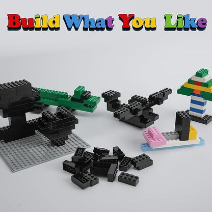 500 Piece Classic Building Bricks and 1 Gray Baseplate 2x4 Bricks Bulk Creative Building Toys Blocks Bulk for Kids Ages 6+ Black(Small Bricks 1.25x0.62x0.47 in)