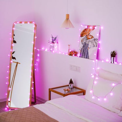 JMEXSUSS 100 LED Pink String Lights Indoor,33 ft Connectable Globe Pink Lights Plug in, 8 Mode Fairy Valentine Light with Remote for Bedroom Girl Room Anniversary Party Valentines Day Decorations