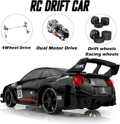 1:24 RC Drift 2.4GHz with LED Light Race Car Toys for Boys and Girls Aged 6+ Speed Adjustable up to 23Km/H High-Speed RC Racing Cars Toy Gift for Boys &amp Girls (Black)