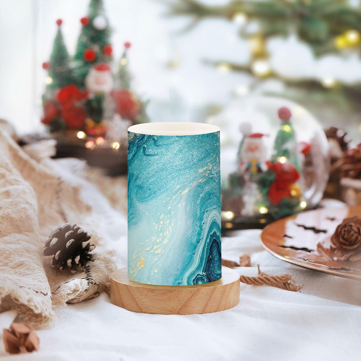 Qilmy Flameless Candles 2PCS,Abstract Ocean Marble Battery Operated LED Pillar Candles with Remote Control, Radiance Candles