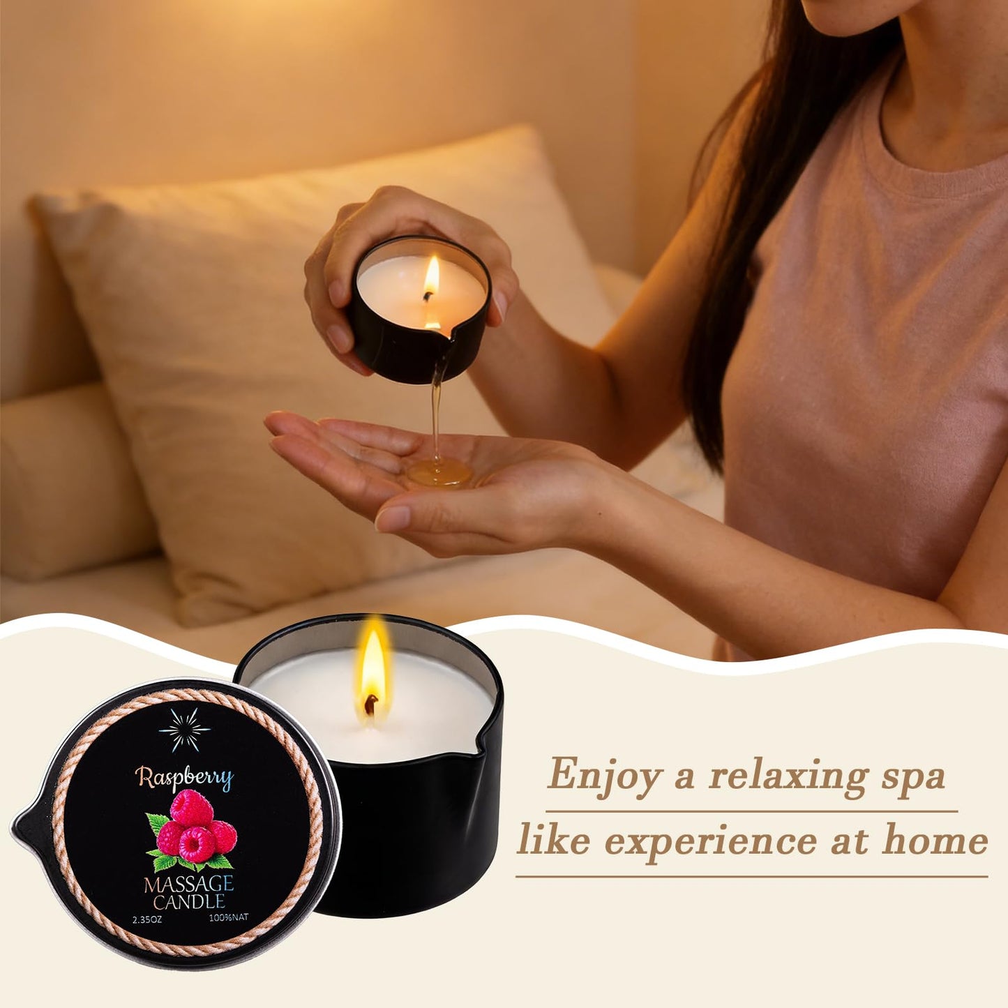 IUJOCQL 6 Pack Low Temperature Massage Oil Candle Set - Soy Wax that Melts Into Skin Nourishing Body Oil Massage Candle for Home Spa, Massage Therapy, Relaxation - Natural - 2.35 oz Each