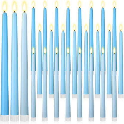 Macarrie 24 Packs Flameless Taper Candles Battery Operated Fake 11 Inch Long Candlelight LED Flameless Candlesticks Flickering Tapered for Summer Fall Wedding(Mixed Blue)