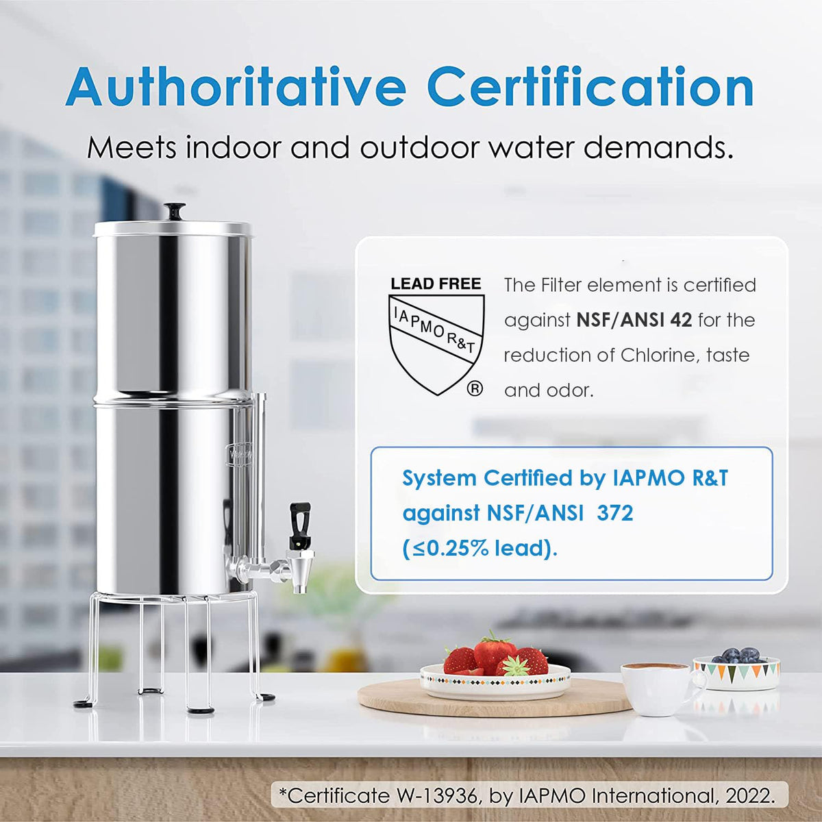 Waterdrop TK-S Gravity Water Filter System, NSF/ANSI 42&372 Standard, Stainless-Steel Water System with 2 Filters, Sight Glass Spigot and Stand, Reduces Chlorine and Lead, 2.25G