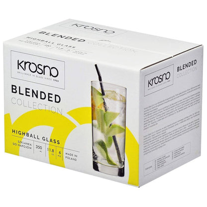 Krosno Highball Glasses, Set of 6, 11.8 oz, Blended Collection, Crystal Glass, Perfect for Everyday, Multipurpose Glasses, Dishwasher Safe, Made in Europe