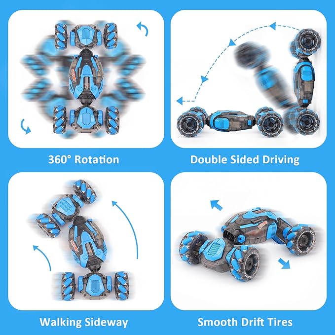 Gesture Sensing RC Stunt Car for Boys Remote Control Toys for Kids Age 5-7 6-8 9 10 11 12+ Years Old Birthday Gifts 2.4GHz Hand Controlled RC Drift Car with Light &amp Music Double-Sided Driving