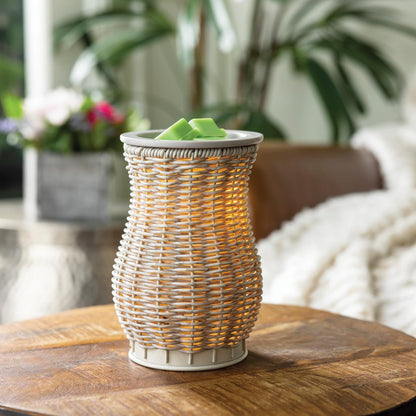 Candle Warmers ETC. Illumination Fragrance Warmer- Light-Up Warmer for Warming Scented Candle Wax Melts and Tarts or to Freshen Room, Graywash Wicker