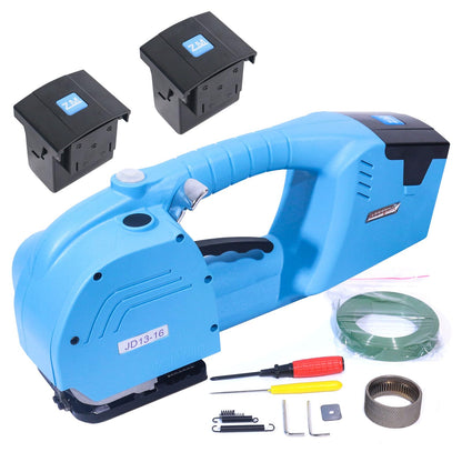 ZHONGMIN Electric Strapping Machine for 1/2"-5/8" PP/PET Straps, 2 x 4000mAh Battery Powered Automatic Banding Tool, All-in-One Portable Baler for Box and Pallet Packaging (JD13-16)