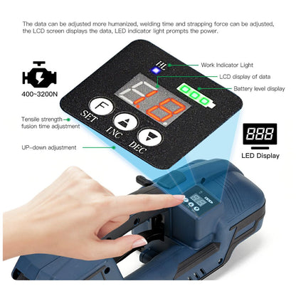 HIGHTOP Electric Strapping Machine with LCD Screen 2 * 4000mah Battery,Portable Electric Banding Tool for 1/2-5/8Inch PP PET Straps,Automatic Pallet Packaging Banding Tools for Strapping