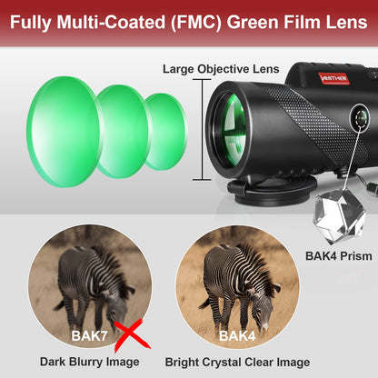 80x100 Monocular Telescope for Smartphones - High Powered HD Monocular with Tripod & Adapter, Low Light Vision for Adults - for Wildlife, Bird Watching, Hunting, Hiking