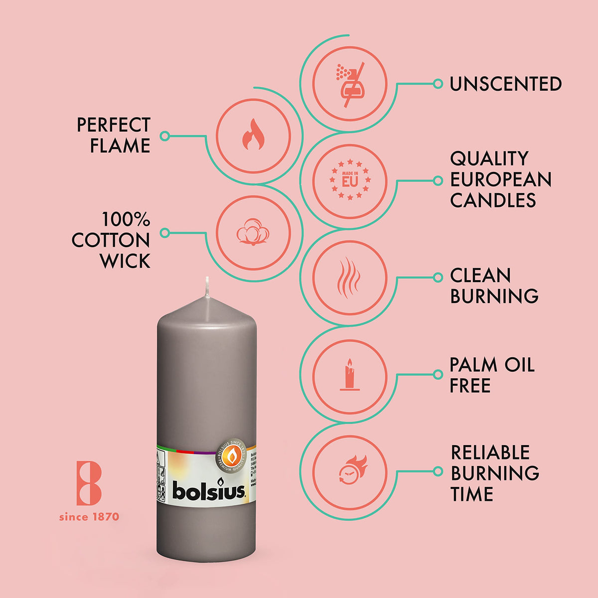 BOLSIUS 10 Grey Pillar Candles - 2.25 x 6 Inches - Premium European Quality - Individually Wrapped - 42 Burn Hours - Dripless Smokeless Unscented Dinner, Wedding, Party, & Restaurant Gray Candles