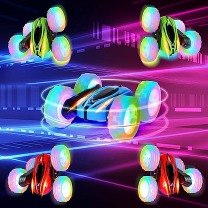 lumiparty 4Pack Remote Control Car Toys for Kids 2.4GHz RC Stunt Cars with Wheel Lights Drift High Speed 4WD Off Road Double Sided 360° Rotating Cars for Boys Girls.