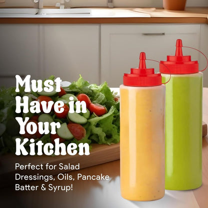 Norcalway 24 oz Large Condiment Squeeze Bottles for Sauces - Leak Proof - 4 Pack (XL)
