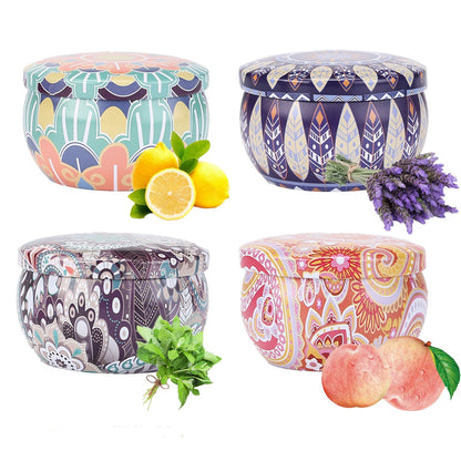 Scented Candles Gift Set for Women, 4 Pack Soy Wax Aromatherapy Candles, Lavender Lemon Vanilla White Peach Mini Tin Candles for Home, Bath, Spa, Travel, Gifts for Mom Her