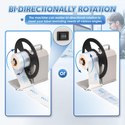 Frifreego Automatic Label Rewinder, Speed-Adjustable Sticker Rewinder, Bidirectional Label Rewinding Machine, Synchronized with Printer, 1"/1.5"/3" Core Holder, Width 3.54"