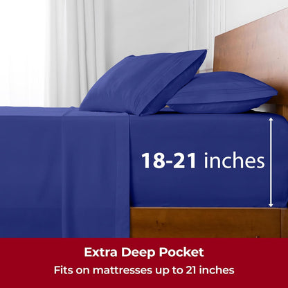 Mellanni Extra Deep Full Sheets - Hotel Luxury, Ultra Soft Cooling Bedding - Wrinkle & Stain Resistant (Royal Blue)