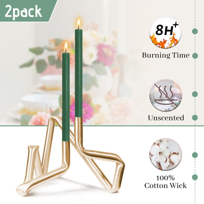 10 Inch Texture Taper Candle Dark Green Unscented Twisted Candlesticks Smokeless Long Candle Stick Handmade for Wedding Dinner Home Decor Creative Gifts 2 PCS