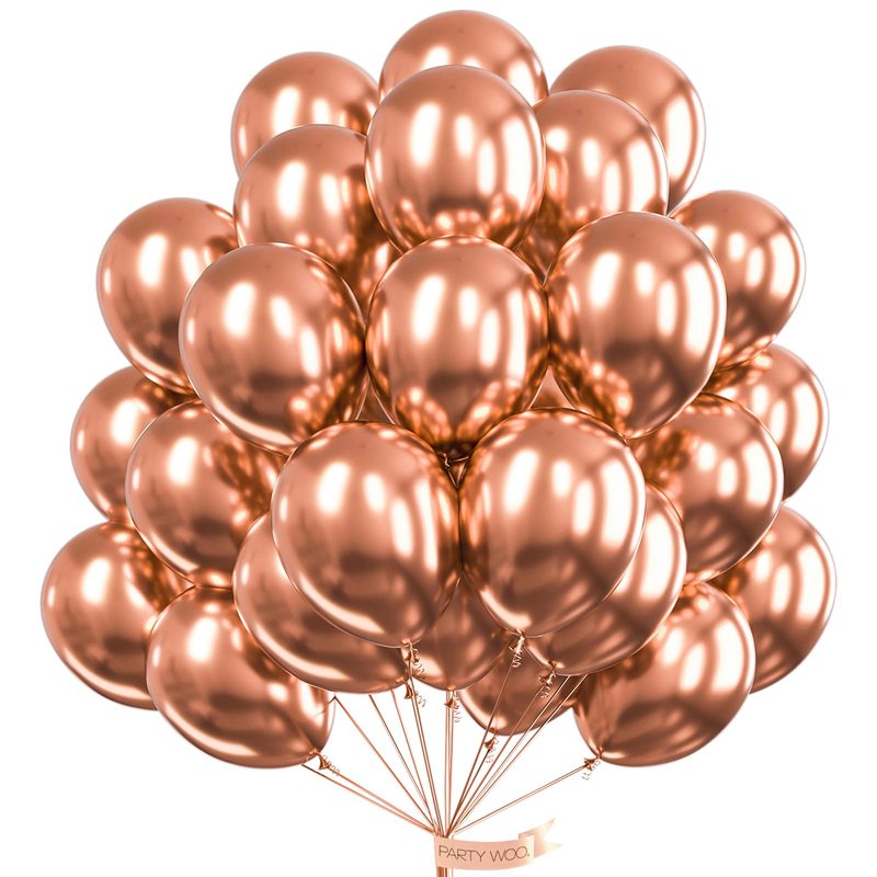 PartyWoo Rose Gold Balloons 50pcs 12 Inch Metallic Chrome Rose Gold Balloons for Wedding Anniversary Sweet 16 Baby Shower Bridal Shower Bridgerton Floral Birthday Party Decorations Rose Gold-G107