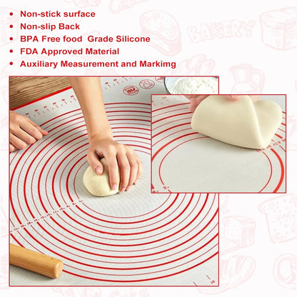 Silicone Baking Mat, 3pcs Non-Stick Pastry Rolling Mat with Measurement, Contains Three Sizes, 20 ×28“, 16 × 24" and 10.3 × 11.4", Food Safe Oven Baking Mats for Counter, Placemat, Cake, Pizza (Red)