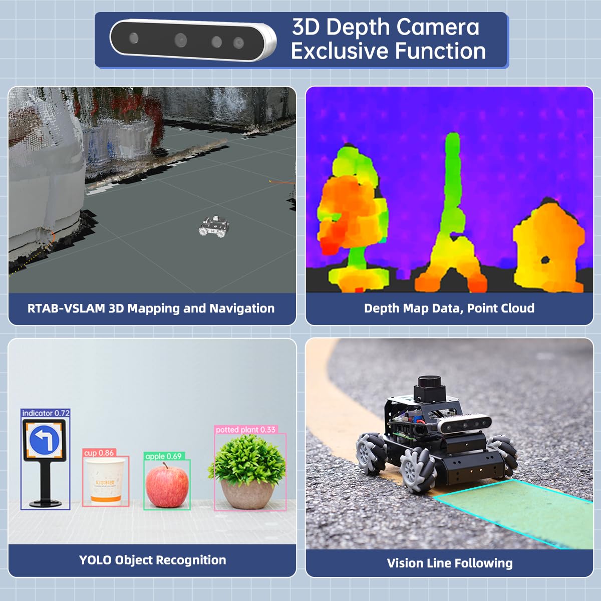 HIWONDER Robot Car with ChatGPT Large AI Models, 3D Depth Camera Mecanum-Wheel Chassis ROS2-HUMBLE Lidar SLAM Mapping Navigation Autonomous Driving, MentorPi M1 Standard Kit Without Raspberry Pi