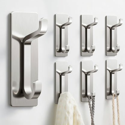 pickpiff Wall Hooks for Coat and Towel: 13LB Strong Adhesive Door Hanger Stick on, Brushed Nickel 6 Pack