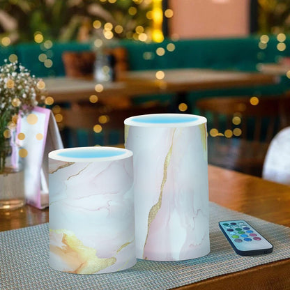 Flameless Flickering Candles Battery Powered Flameless Candles Set for Fireplace Marble Blush White