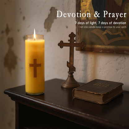 Pure Beeswax Prayer Candles - 7 Day Devotional Candles in Glass with 100 Hours Long Burn Time, Honey Fragrance Religious Candles Catholic for Memorials, Vigil, Church