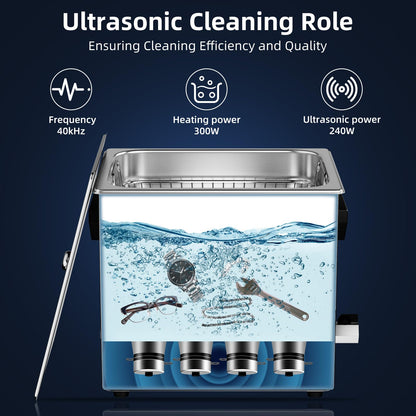 Enpowiks Ultrasonic Cleaner 10L 240W Digital Ultrasonic Cleaning Machine with Upgraded Degassing & Gentle Mode, 40kHz, with Heater & Timer for Tools, Jewelry, Watches, Glasses, Dentures, Small Parts
