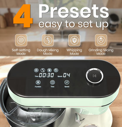 Bonnor Stand Mixer, 6QT Electric Kitchen Mixer for Baking Cakes & Dough, LED Smart Touchscreen, 11-Speed Tilt-Head & Timer, 4 Presets, Mixer with Bowl, Dough Hook/Whisk/Beater, Green