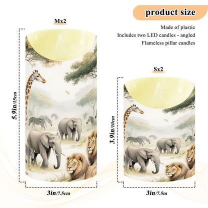 Gravopti Safari Animals 2 Pack Flameless LED Pillar Candles with Remote & Timer, Battery Operated, Flickering Wax Candle for Wedding, Romantic Home & Party Decor