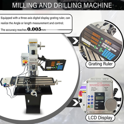 LGXEnzhuo 1300W Milling Drilling Machine R8 Taper Drilling Milling Lathe 50-2250RPM Brushless Motor with 27.5" x 7" Workbench for DIY/Metal/Wood Working 110V
