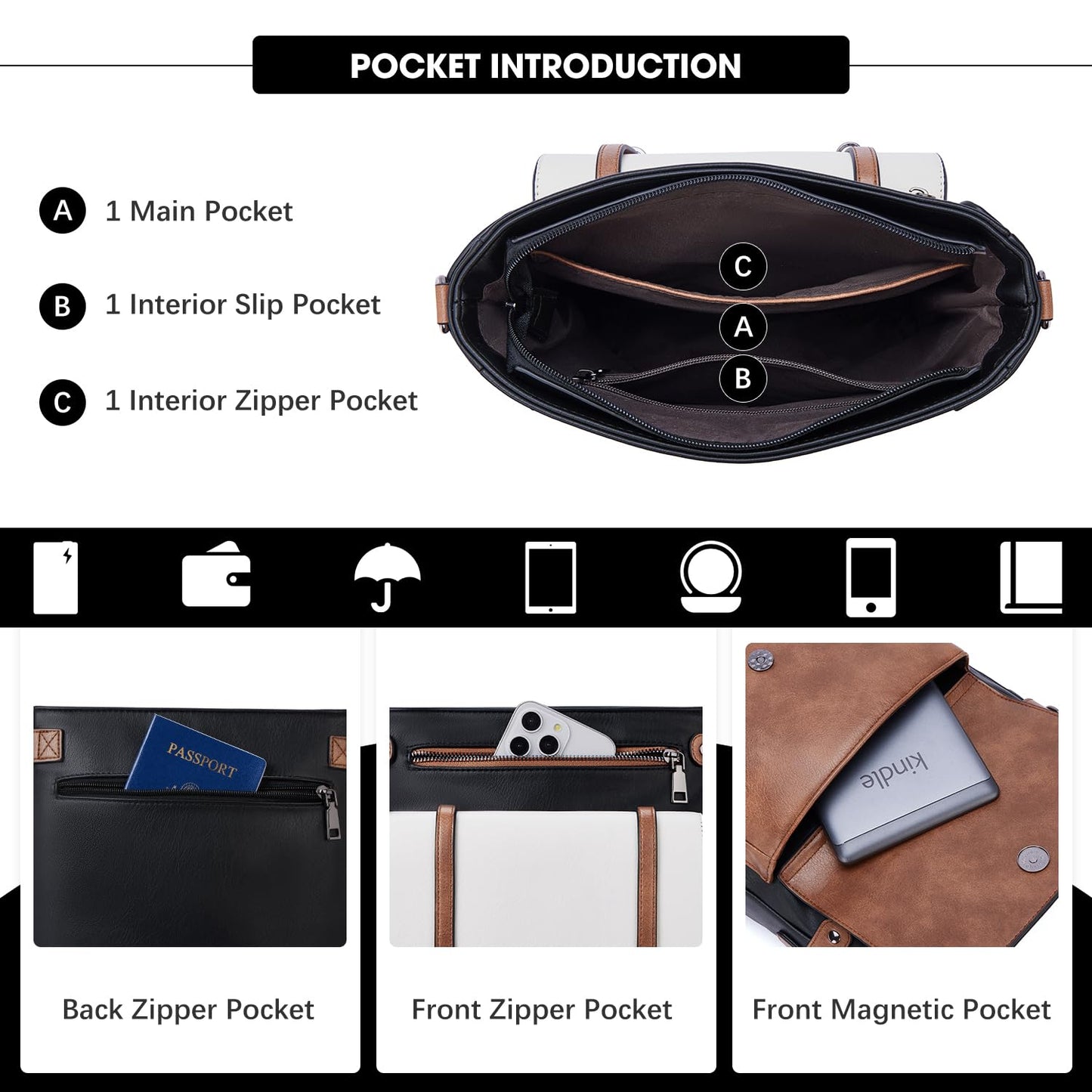 Roulens Crossbody Bags for Women,Multi Pocket Crossbody Purses Vegan Leather Shoulder Handbags Travel Purse Adjustable Strap