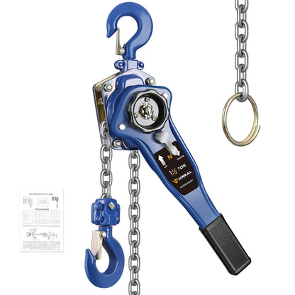 ANBULL Lever Chain Hoist 3300LBS 20FT, 1-1/2 Ton 6M Manual Ratchet Chain Puller Hoist w/G80 Galvanized Chain & Portable Hooks, lever block hand come along