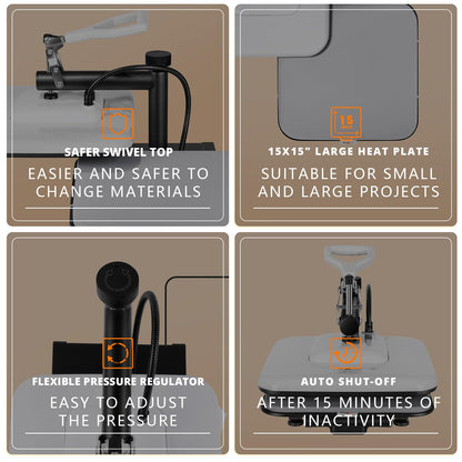 HTVRONT 15x15 Heat Press Machine, 3pcs Teflon Sheets, 2 Rolls HTV Vinyl, Tshirt Ruler Guide
