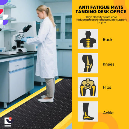 Drydiet 1 Pcs 3'x12' Anti Fatigue Mat Industrial, ESD Conductive Pad with Ground Wire, Heavy Duty Ergonomic Standing Floor Mat for Commercial Work, Shop Stand, Thick 3/4" Black with Yellow Border