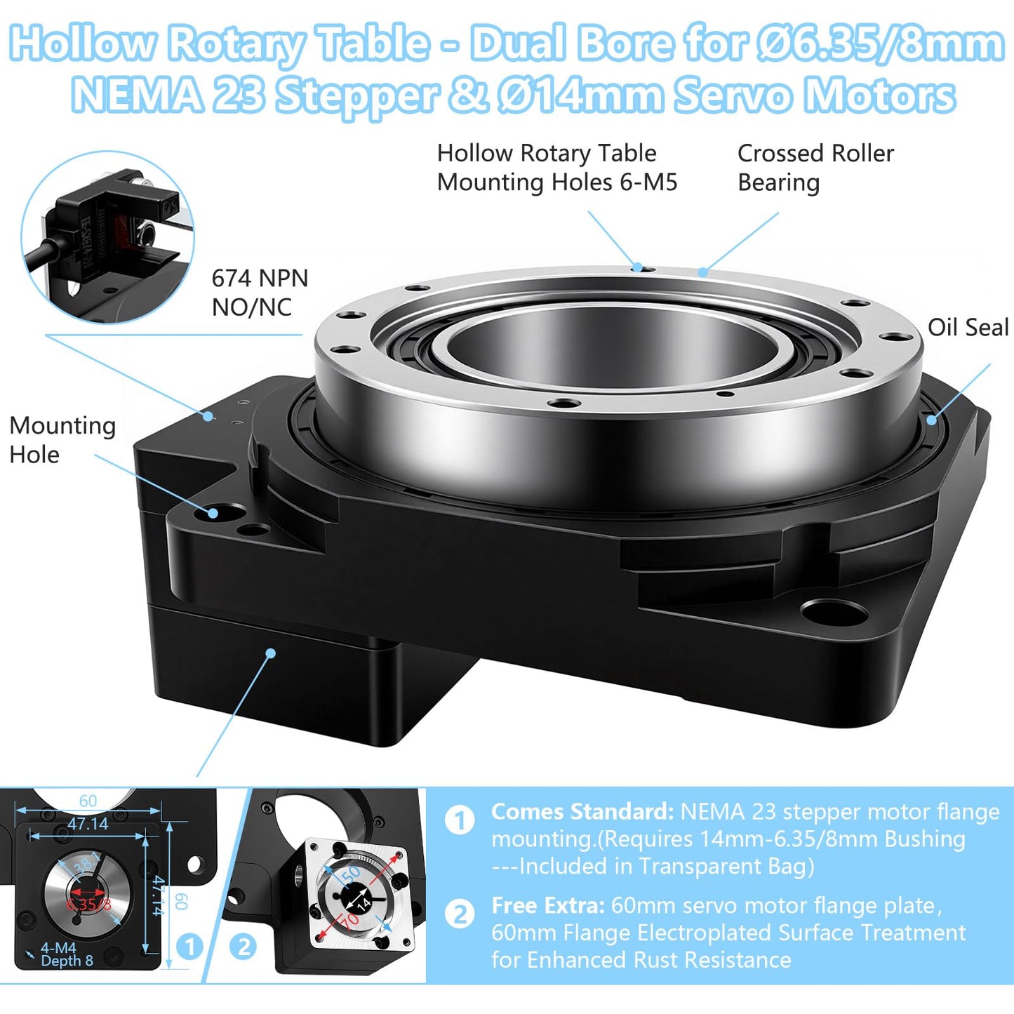 Hollow Rotating Platform 130mm 10:1 Ratio with 3Nm Integrated NEMA23 57mm Closed Loop Stepper Motor Driver Kit 45kg Load High Precision ≤1 Arcmin Speed Reducer for Automation Indexing Table Robotic