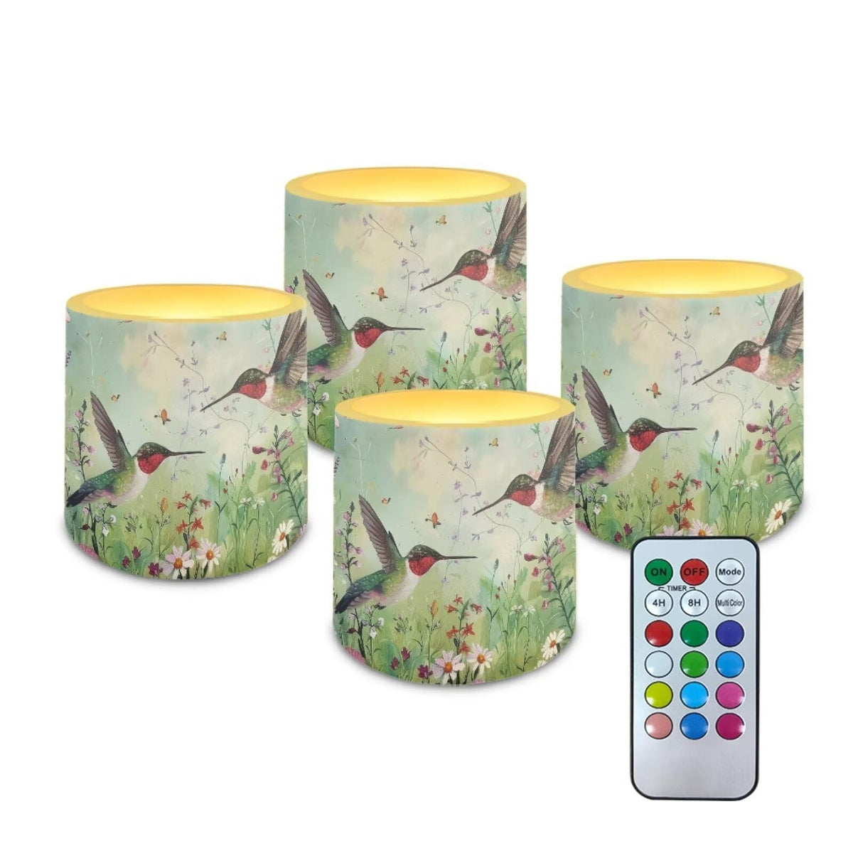 Cozeyat Hummingbird Battery Operated Flameless Candles Set of 4 with Remote Timer LED Pillar Candles Dancing Flame Waterproof for Indoor Outdoor Table Garden