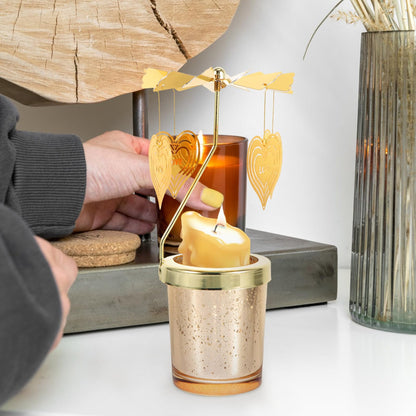 Ipetboom Rotating Candleholder Cup Romantic Candlestick Decor for Restaurant and Home Table Centerpiece, Spinning Candle Stand Without Candle, Heart-Shaped Design for Valentine’s Day