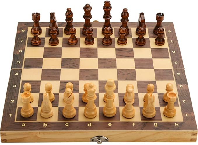 15 x 15 Magnetic Wooden Folding Chess Set with 2 Extra Queens Handmade Game Board Interior for Storage for Adult Kids Beginner Large Chess Board