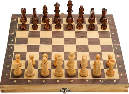 15 x 15 Magnetic Wooden Folding Chess Set with 2 Extra Queens Handmade Game Board Interior for Storage for Adult Kids Beginner Large Chess Board