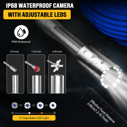 Anysun Sewer Camera with 512Hz Sonde, Self-Leveling 9" HD Screen DVR Recorder, 32GB Card, IP68 Waterproof Plumbing Pipe Borescope Inspection, 7mm Cable with Meter Marks(300FT)