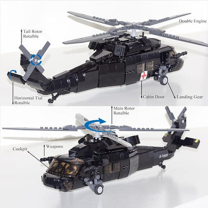 UH60 Black Hawk Helicopter Model Military Plane Building Blocks Set (660 Pieces) for Army Airplane Lovers Kids (8+Years) and Adults