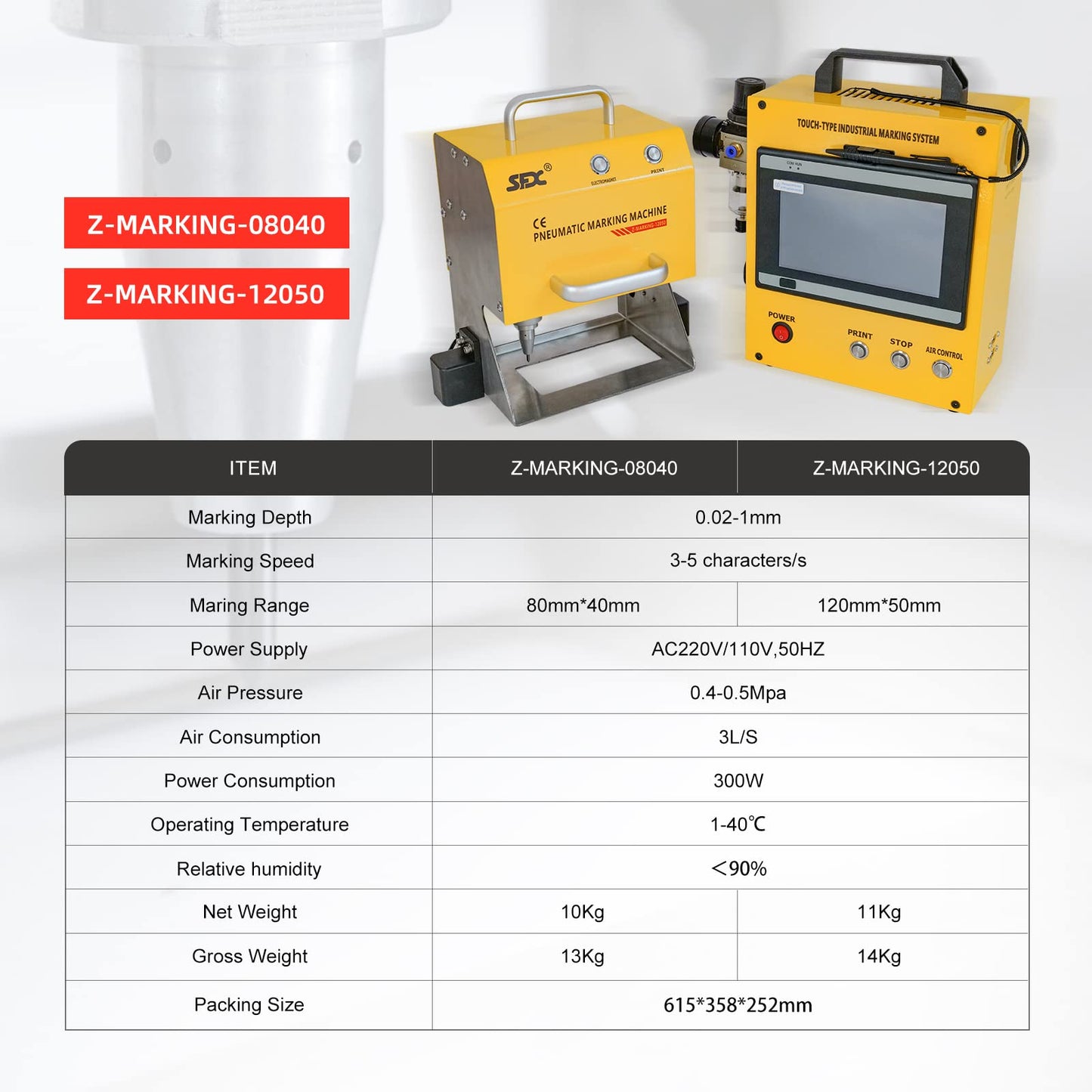 100W Pneumatic Dot Peen Metal Marking Machine Engraving Size 120x50mm(4.7X2inch) with Digital Control Depth 0.02-1 mm Metal Engraving Machine Plate Marking Engraver for Serial Number,VIN,Date