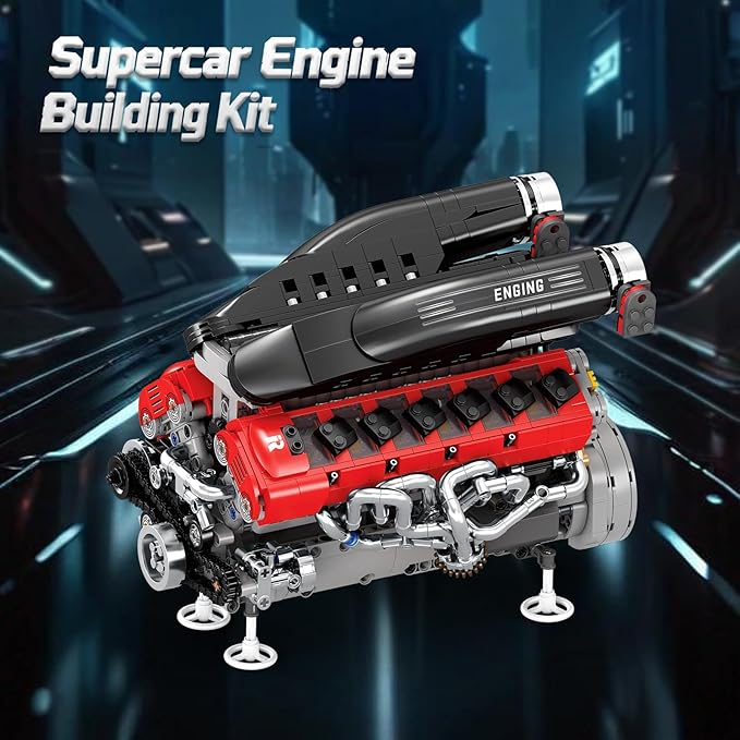 Reobrix V12 Engine Building Kit for Adults 65° V-Angle Supercar Engine Model with Motor Precision Mechanical Model Engines Kit for Display &amp Collection STEM Gift for Car Enthusiasts