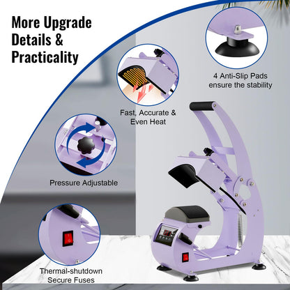 UOKRR Hat Press Machine - Hat Heat Press Machine for Caps with Precise Temp Timer & 2 Interchangeable Platens for HTV & Sublimation Projects